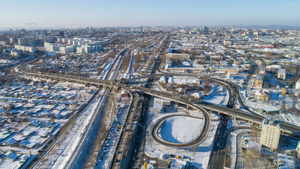 Khabarovsk road junction . the view from the top. taken by drone. prospect 60 years of October .