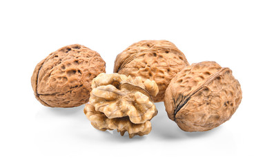 Walnuts on white background