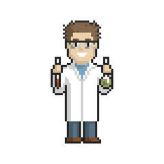 Chemist pixel art on white background. Vector illustration.