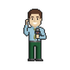 Correspondent pixel art on white background. Vector illustration.
