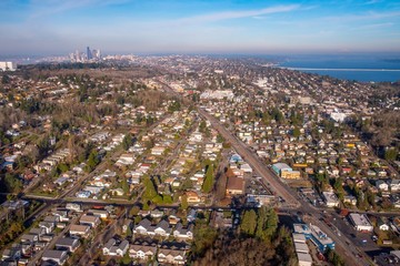 Seattle urban sprawl with city view - aerial - 224958425
