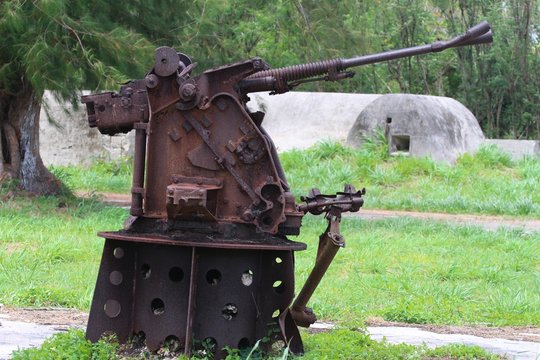 World War 11 relics of a Japanese gun in Aslito Airfield, near the Saipan International Airport