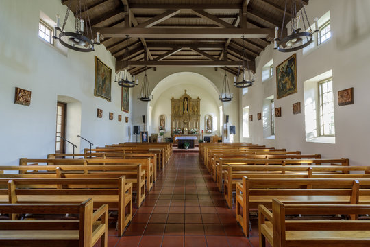 San Rafael, California - September 24, 2018: Interiors of Mission San Rafael Arcangel.
