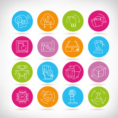 artificial intelligence and robotics icons in color buttons