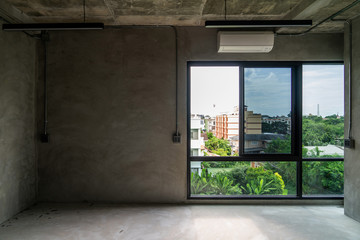 Interior industrial cement loft design concept modern home office