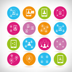 people network icons in color buttons
