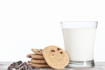 Yummy Delicious Chocolate Chip Cookies and Milk For An Unhealthy Snack