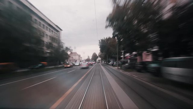 Time Lapse of Tram moving on tramway in city, Zagreb, Croatia