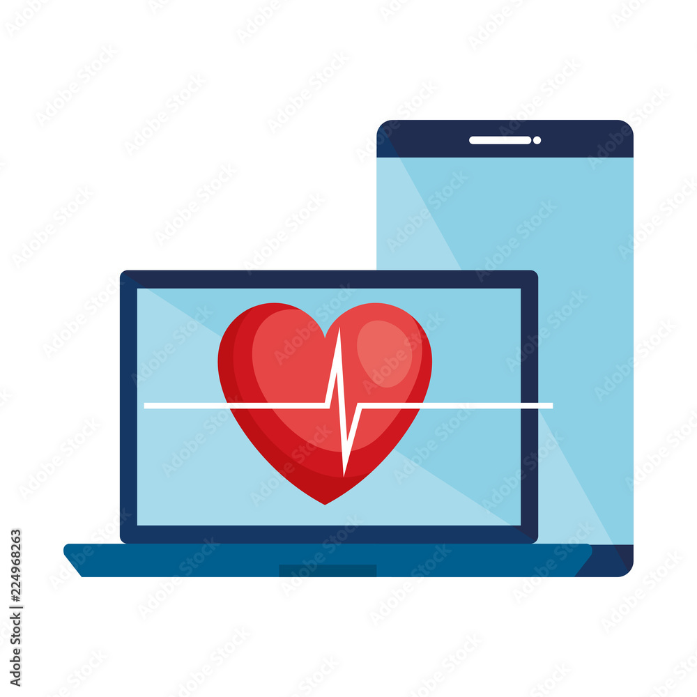 Poster smartphone and laptop with medical app