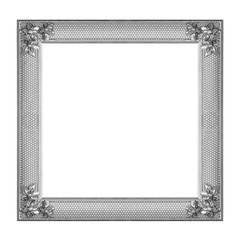The antique silver frame on the white background