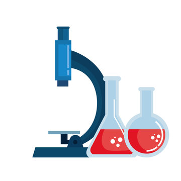 blue microscope with red liquid flasks clip art preview