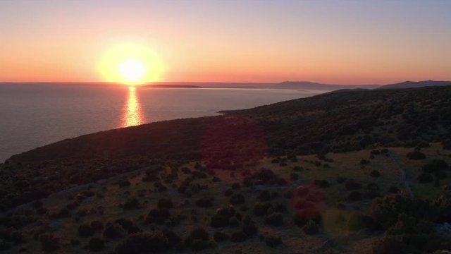 Aerial - Beautiful summer sunset on island Cres
