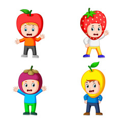 the collection of the cute boys using the fruits costume with different variant  
