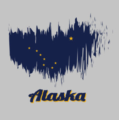 Brush style color flag of Alaska, Eight gold stars, in the shape of "the big dipper", with text Alaska.