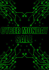 Cyber monday sale design vector on green circuit board background