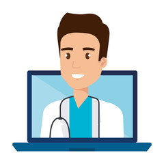 medical doctor in laptop avatar character