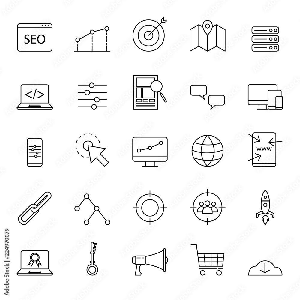 Poster simple seo icons set for website or basic element with outline or line style