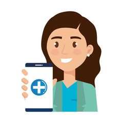 female nurse with smartphone avatar character