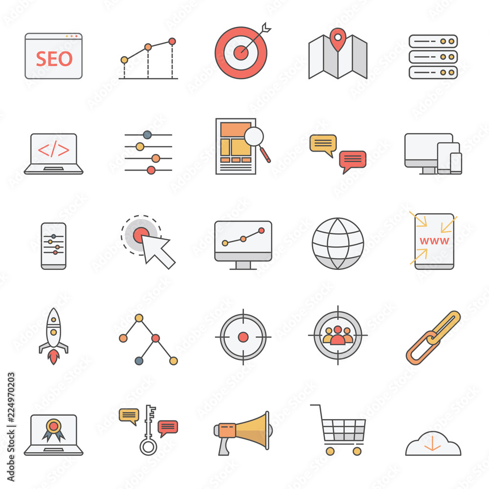 Poster simple seo icons set for website or basic element with color style