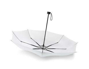 Blank umbrella isolated on white background. Portable parasol for protection sun and rain. Clipping paths object.