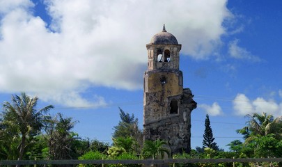 Fototapeta na wymiar Old church bell tower, San Jose Catholic Church, Tinian