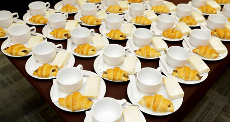 Coffee drinks catering, Hot Coffee Served with Bread, Coffee break at conference meeting for seminar