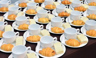 Coffee drinks catering, Hot Coffee Served with Bread, Coffee break at conference meeting for seminar