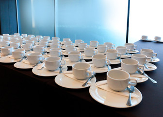 Fototapeta premium Coffee drinks catering, Hot Coffee Served with Bread, Coffee break at conference meeting for seminar