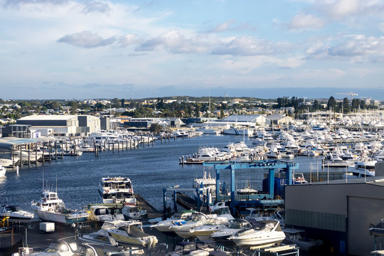 Boats Moored At Fremantle Harbour