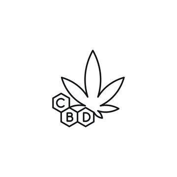 CBD leaf vector line art icon black on white background cannabis marijuana industry business symbols