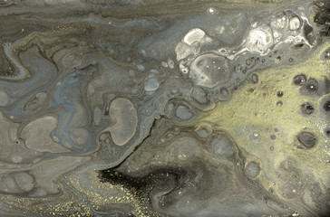 Marble abstract acrylic background. Marbling artwork texture. Agate ripple pattern. Gold powder.