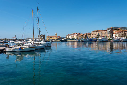 Boats in the Port of Acciaroli on the Mediterranean Sea in Italy
