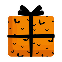 happy halloween giftbox with bats flying