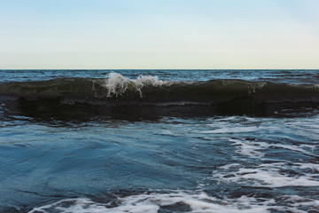 Powerful sea waves breaking, natural background