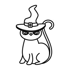 halloween black cat with witch hat