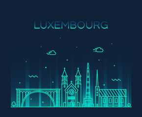 Luxembourg skyline vector linear style city trendy - obrazy, fototapety, plakaty