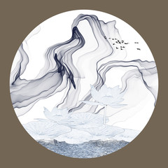 Abstract ink and wash landscape..