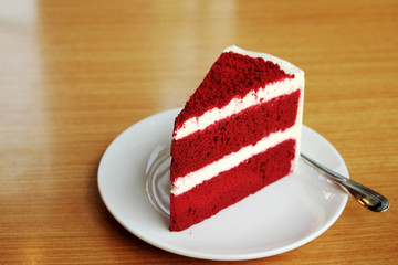 Red Velvet Cake on a wooden table