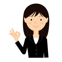 OKサインをする黒いビジネススーツを着た若い女性