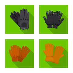 Vector design of glove and winter sign. Set of glove and equipment stock symbol for web.