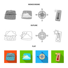 Vector illustration of weather and climate sign. Set of weather and cloud stock symbol for web.
