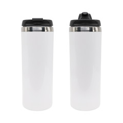 White steel bottle on isolated background with clipping path. Blank water container for reusable or your design.