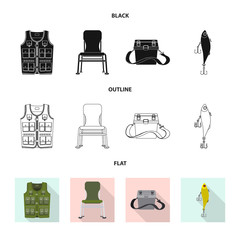 Vector design of fish and fishing sign. Collection of fish and equipment stock symbol for web.