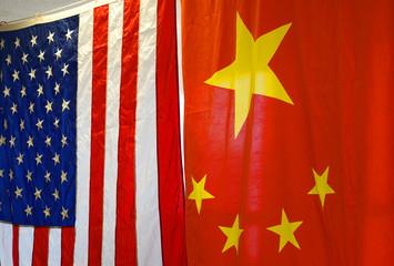 hanging national flags of China and USA