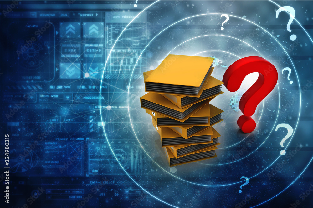Poster 3d rendering file folder with question symbol