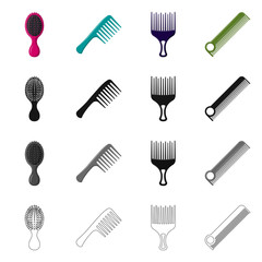 Vector illustration of brush and hair symbol. Set of brush and hairbrush vector icon for stock.