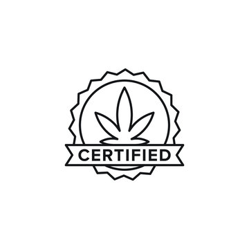 Certified vector line art icon black on white background cannabis marijuana industry business symbols
