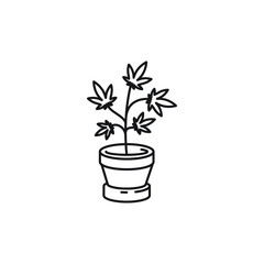 Plant vector line art icon black on white background cannabis marijuana industry business symbols