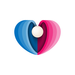 Abstract beautiful heart with pearl in center logo template. For medical centers and beauty salons. Vector illustration.