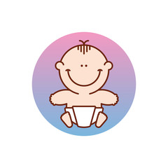 Funny beautiful baby in a colorful circle. For children's stores with products for babies and pregnant women. Vector illustration.